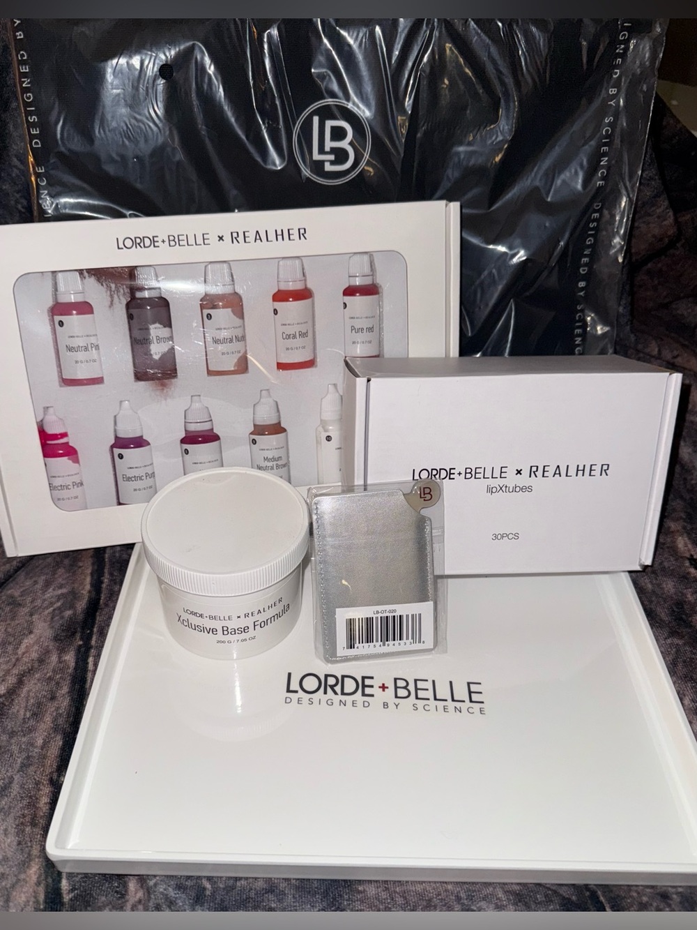 Lorde+Belle x RealHer Lip Xperience Bundle Pigments Tubes Base Tray Tote Mirror